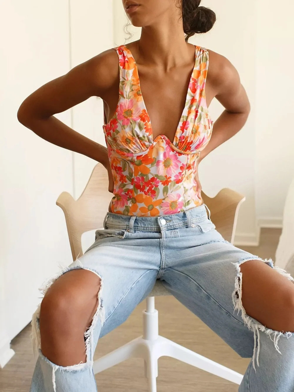 For Love & Lemons Pink Floral Jody Bodysuit - Picture 1 of 10